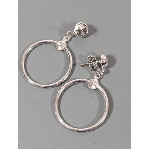 Vintage Silver Tone Round Hoop Dangle Earrings MCM Classic - Picture 5 of 6